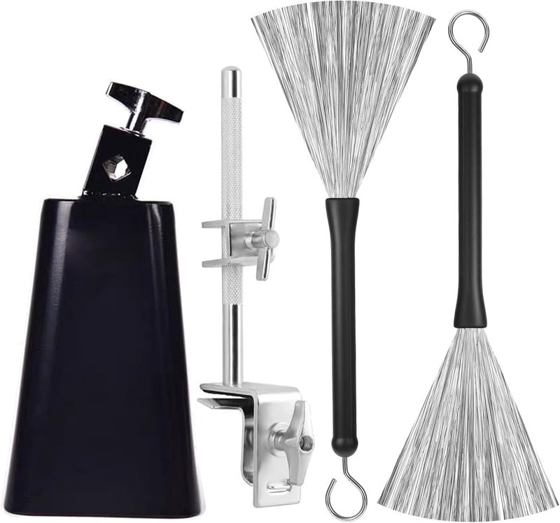 MOONBACK 6 Inch Cowbell And Cowbell Clamp, Cowbell Holder Percussion Accessory, Adjustable Drum Cowbell Mount for Bass Drum Hoop Up or Down And Drum Brushes - Image 1